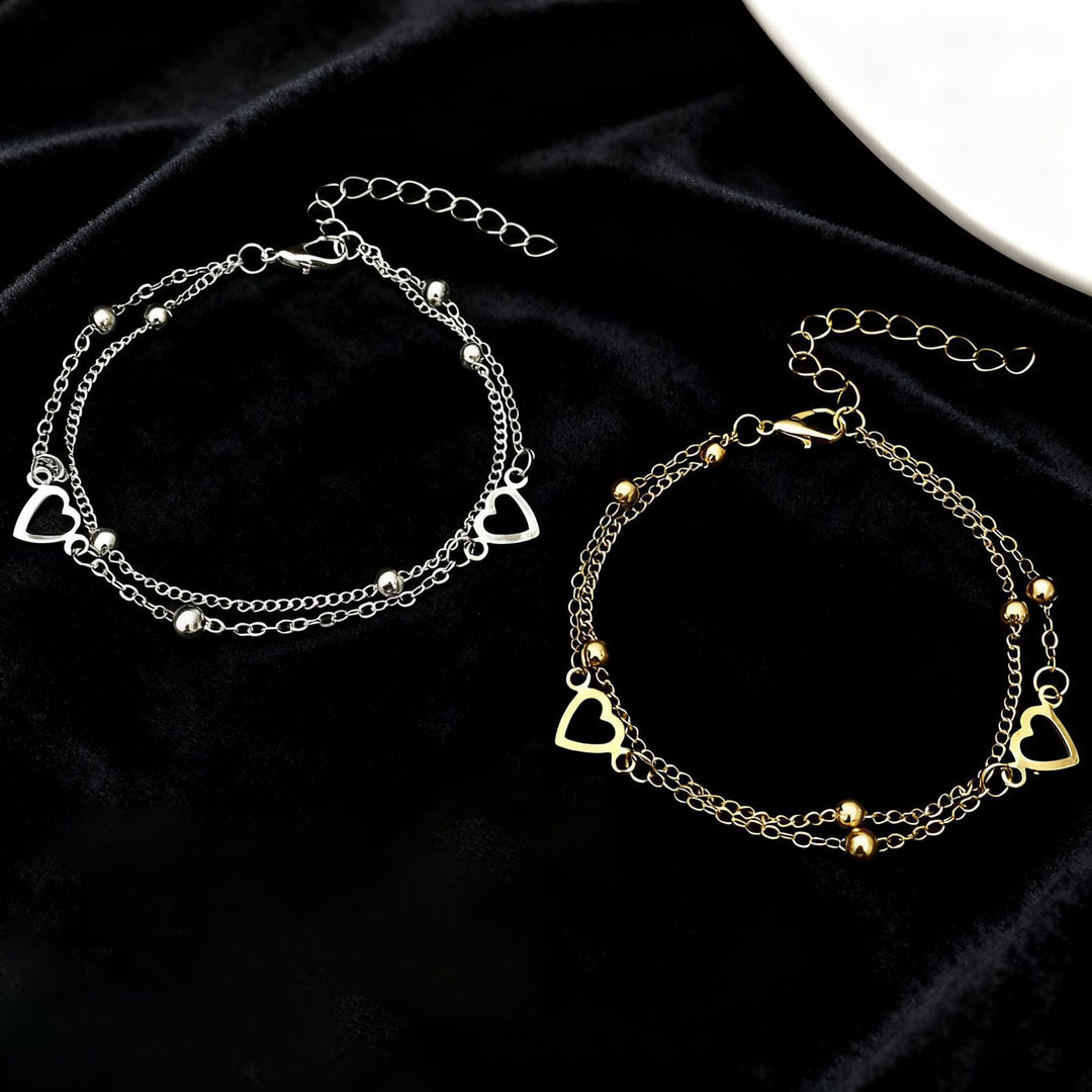 Heart Charm Layered Bracelet Bowlift