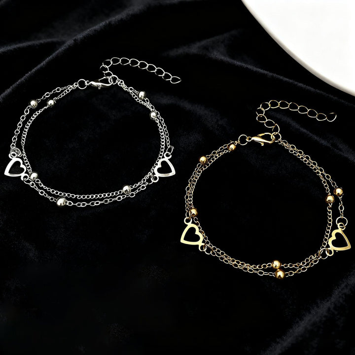 Heart Charm Layered Bracelet Bowlift