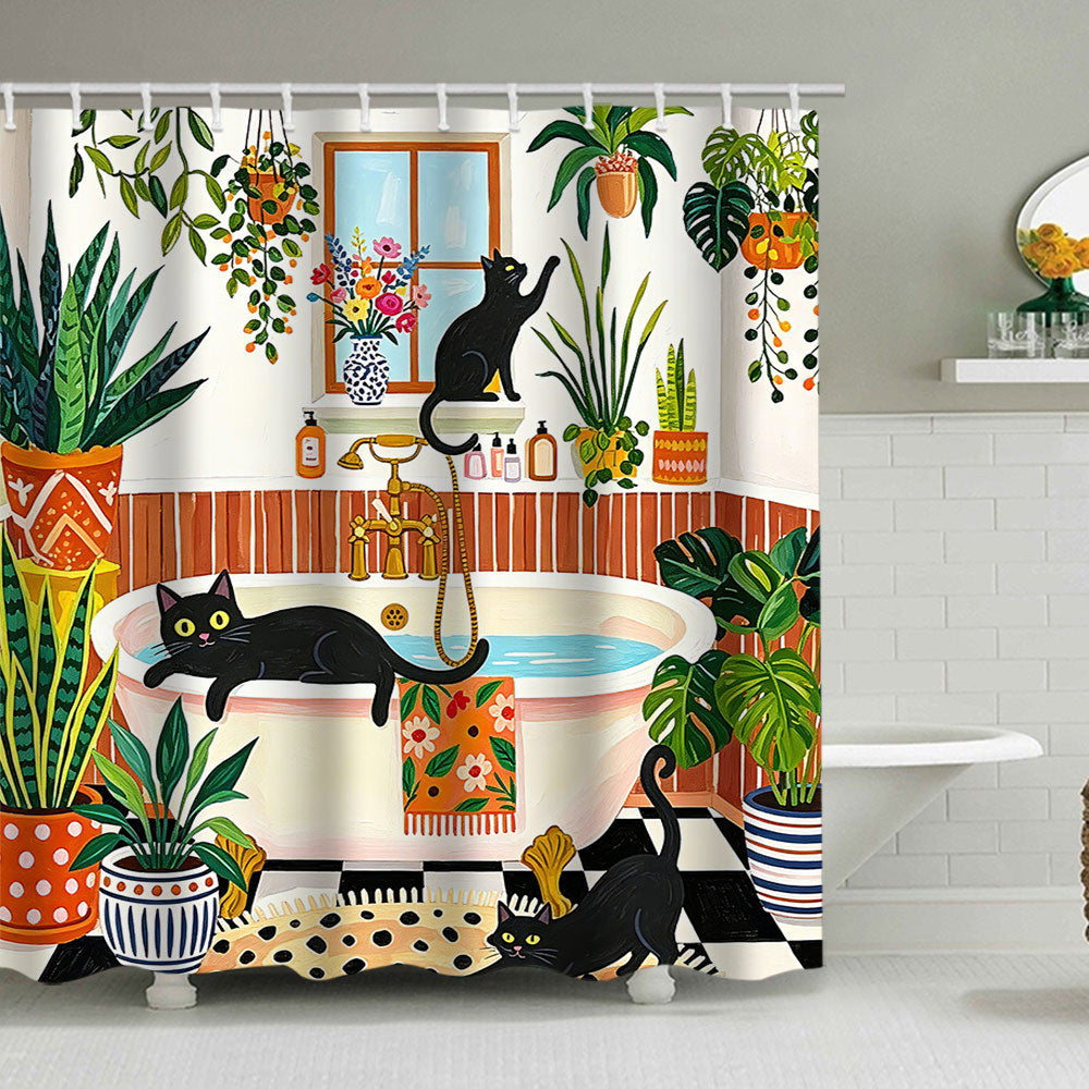 Cat-Themed Bathroom Shower Curtain Bowlift