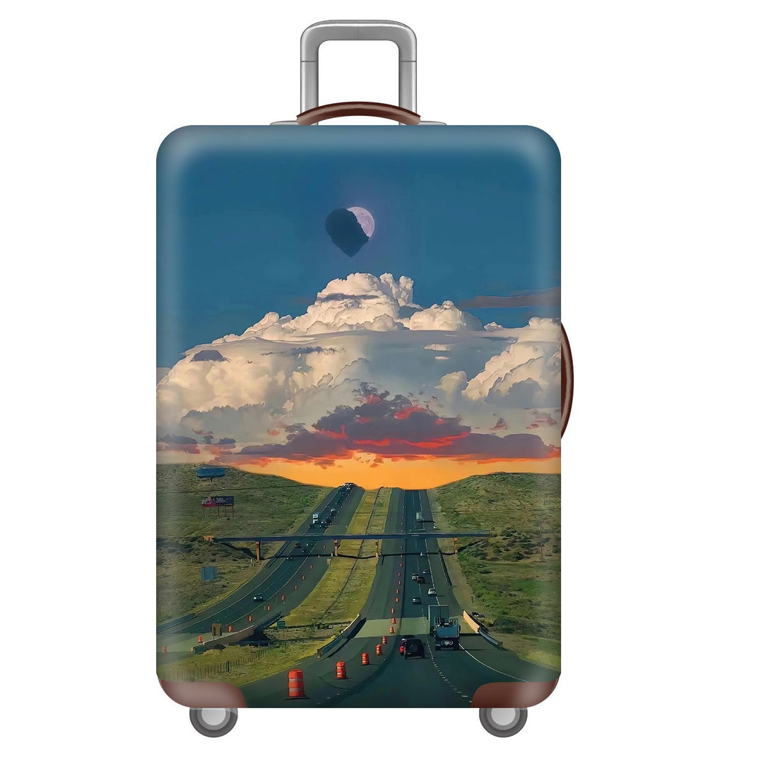 Unisex nan hard shell suitcase trolley with large landscape motif print and multidirectional wheels Bowlift