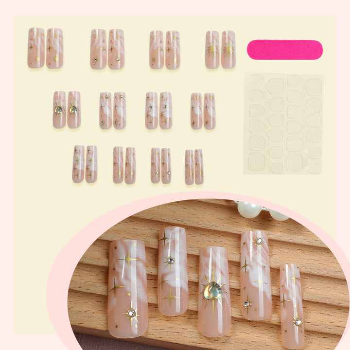 Artistic Press-On Nail Set with Floral and Gem Accents Bowlift