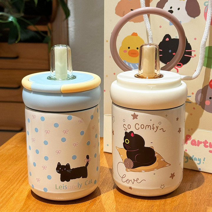Women's Insulated Drinking Cup with Secure Flip Lid and Cute Cat Design Bowlift
