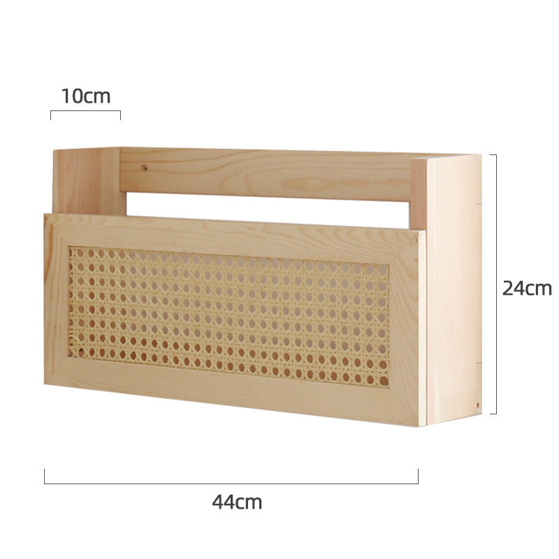 Wall shelf made of untreated wood with rattan inserts Bowlift