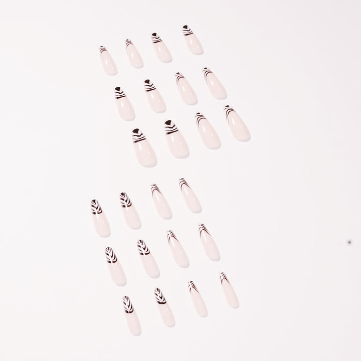 Artful Nail Extensions with Elegant Black-White Pattern Bowlift