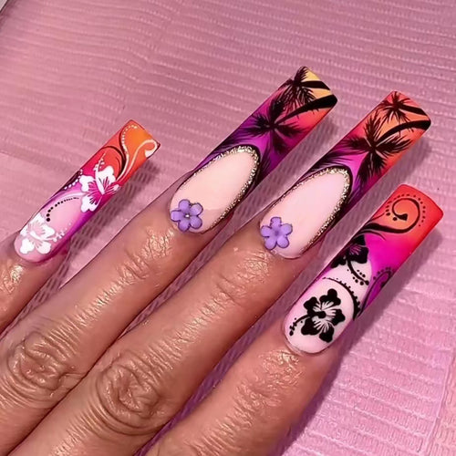 Tropical Floral Nail Art Extensions Bowlift