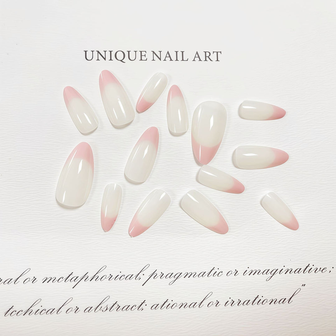 Stylish Almond-Shaped Press-On Nail Set with Chic Pink Tips Bowlift