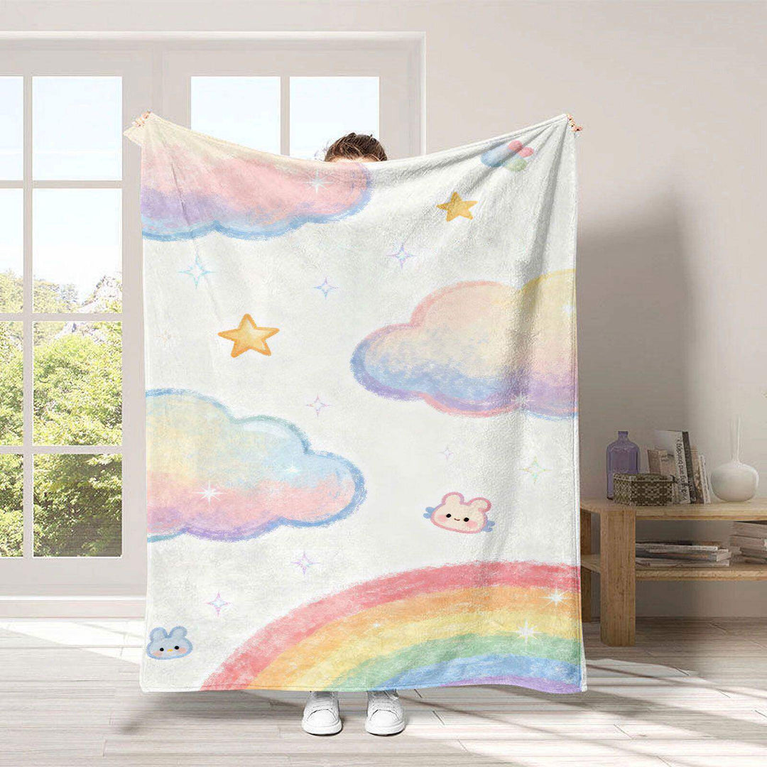 Cozy Rainbow-Themed Fleece Throw Blanket