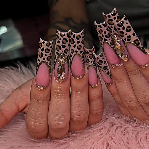 Elegant Leopard Print Press-On Nail Extensions Bowlift