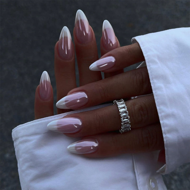 Artificial nail model with elegant French design Bowlift