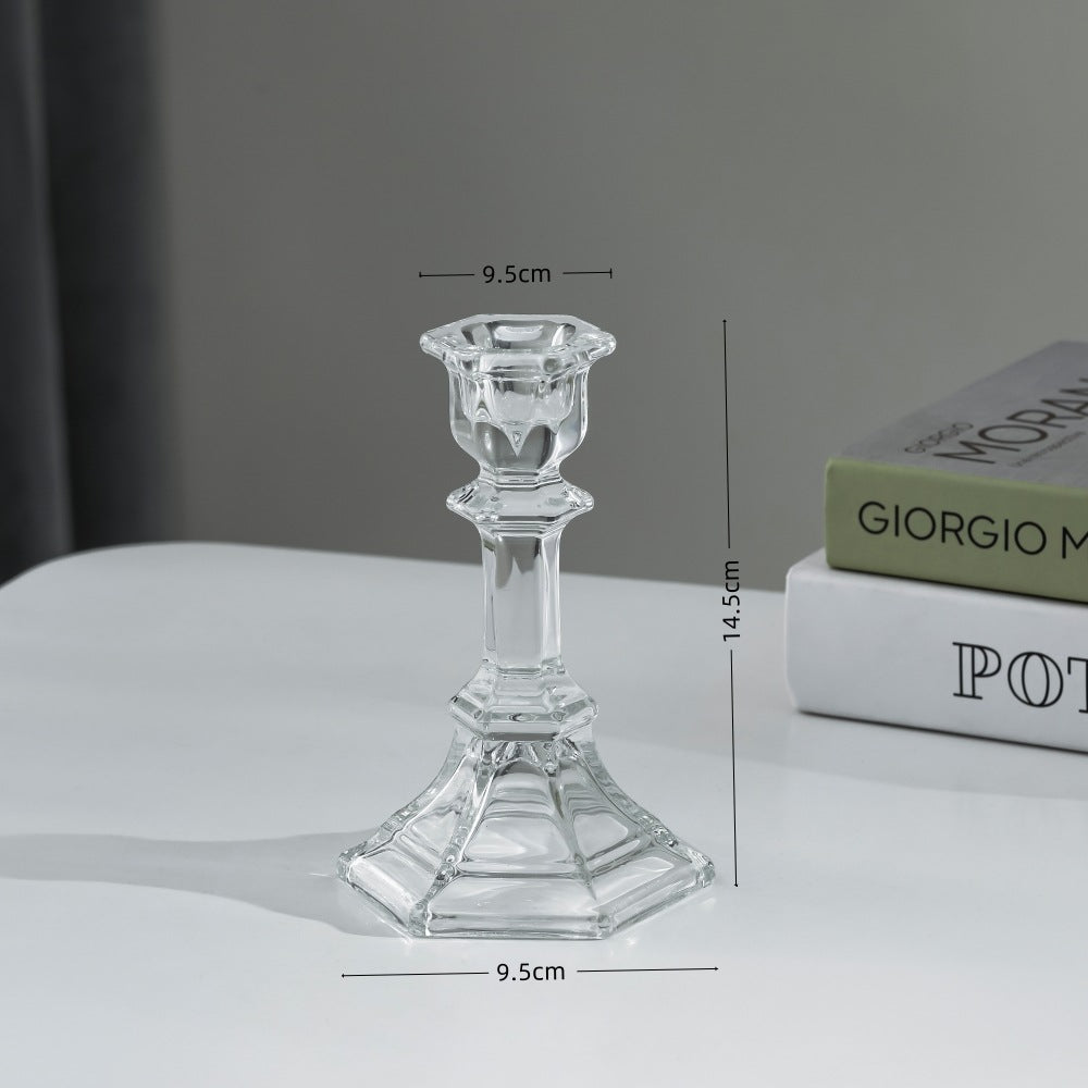 Pressed Crystal-Style Ribbed Glass Taper Candle Holder Bowlift