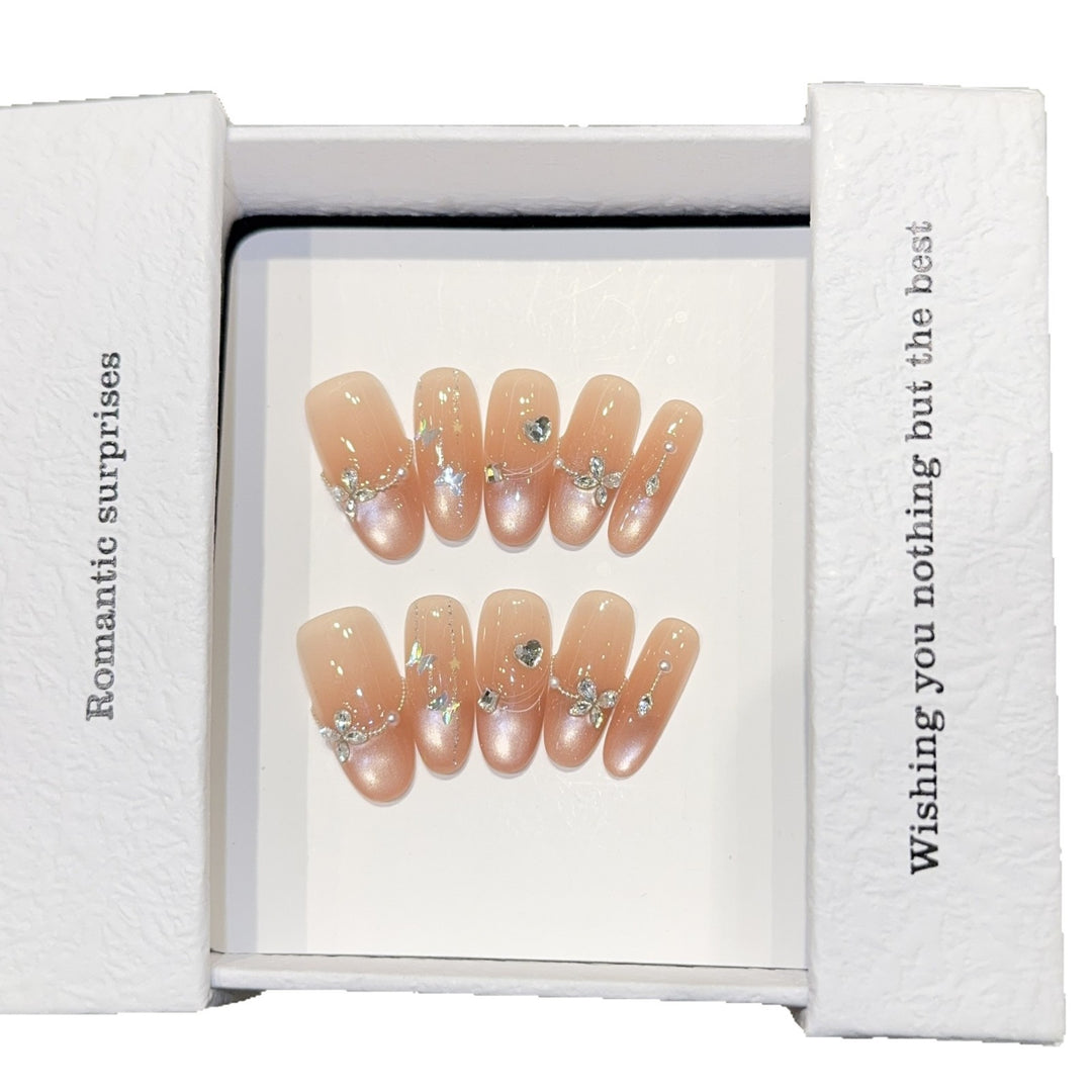 Artificial Nail Set with Romantic Heart and Glitter Designs Bowlift