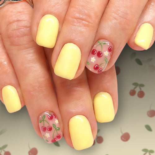 Artistic Cherry-Themed Gel Nail Art Bowlift