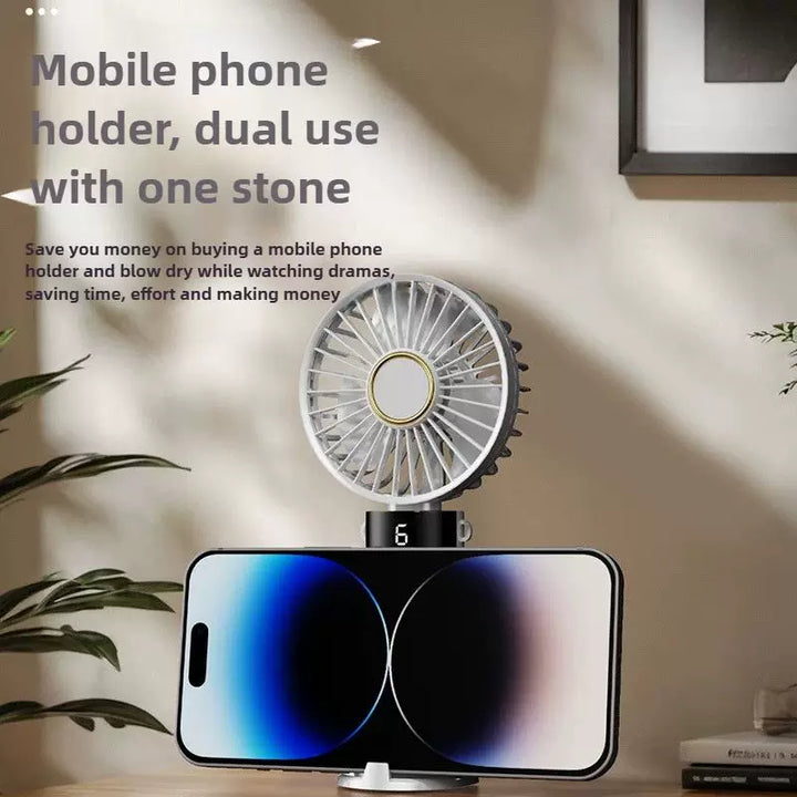 Unisex one size foldable rechargeable handheld fan with multiple speed LED display removable charging base Bowlift