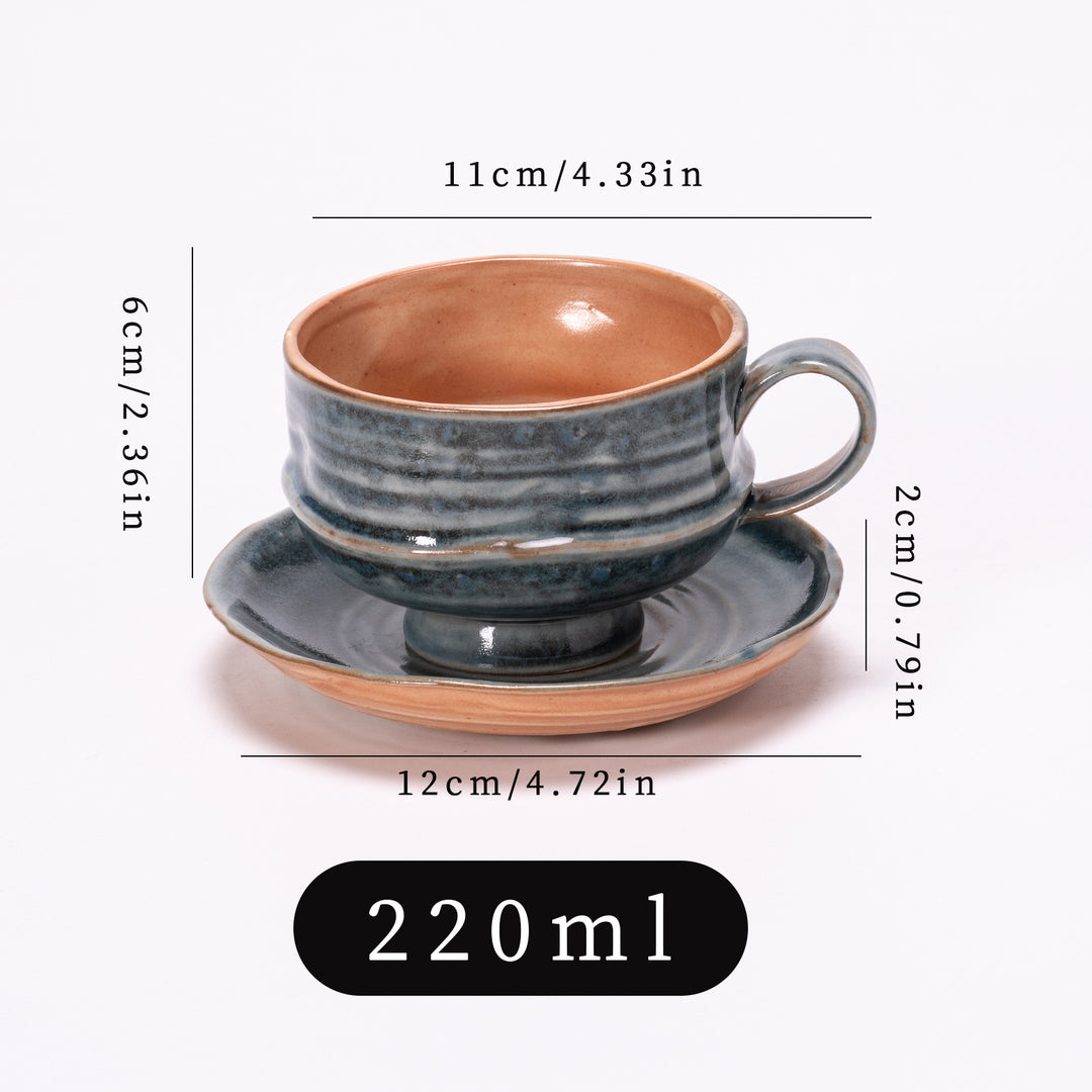 Handcrafted Glazed Footed Ceramic Teacup & Saucer Set Bowlift