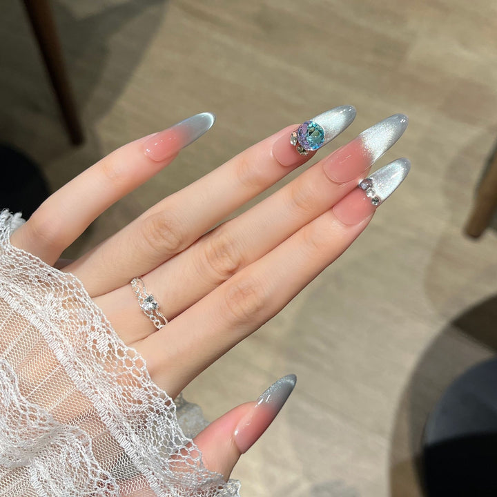 Premium Glossy Nail Extensions with Rhinestone Detail Bowlift