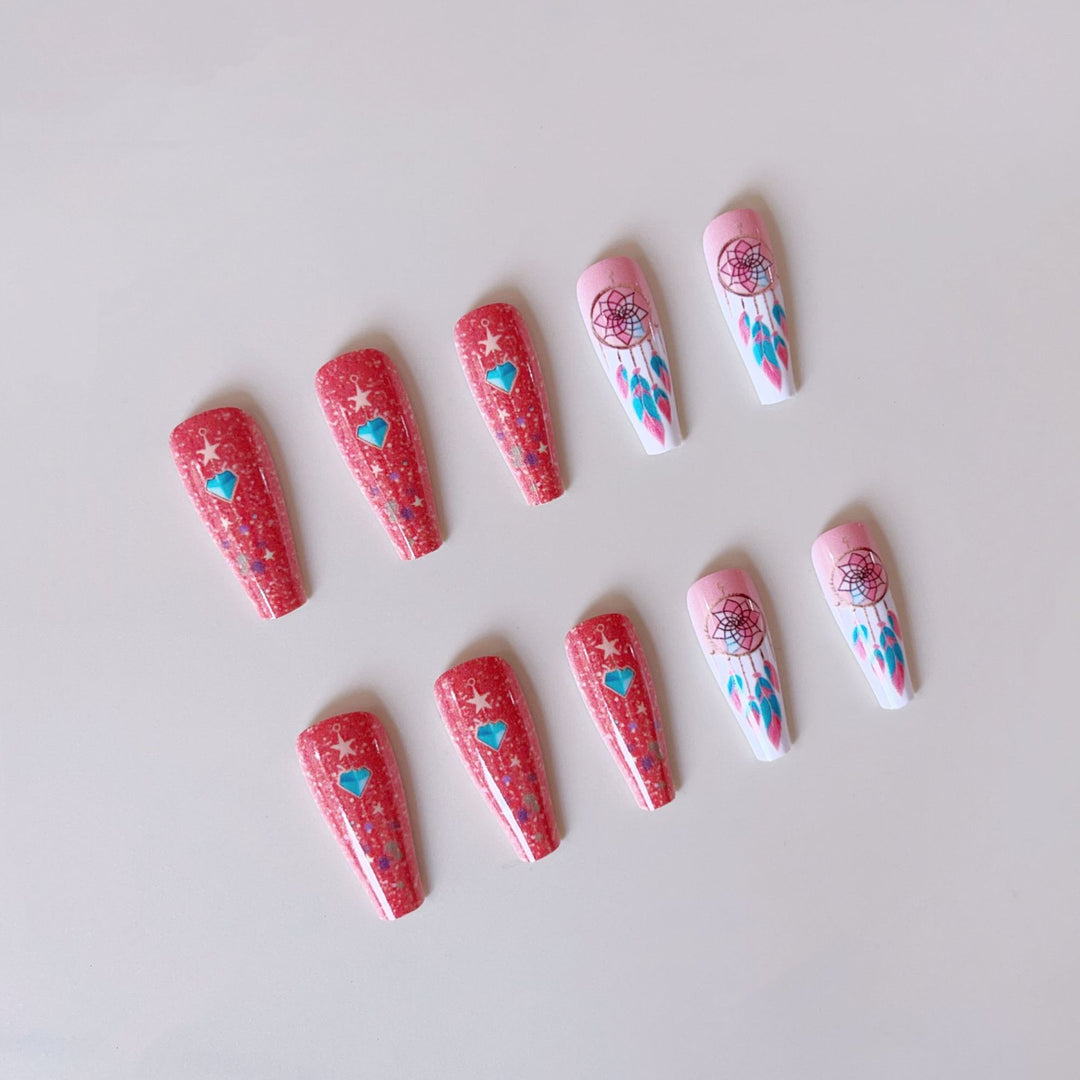 Artificial nail set with stunning 3D designs and glitter accents Bowlift