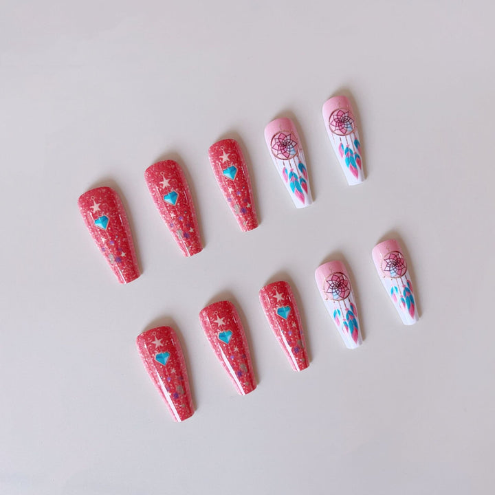 Artificial nail set with stunning 3D designs and glitter accents Bowlift