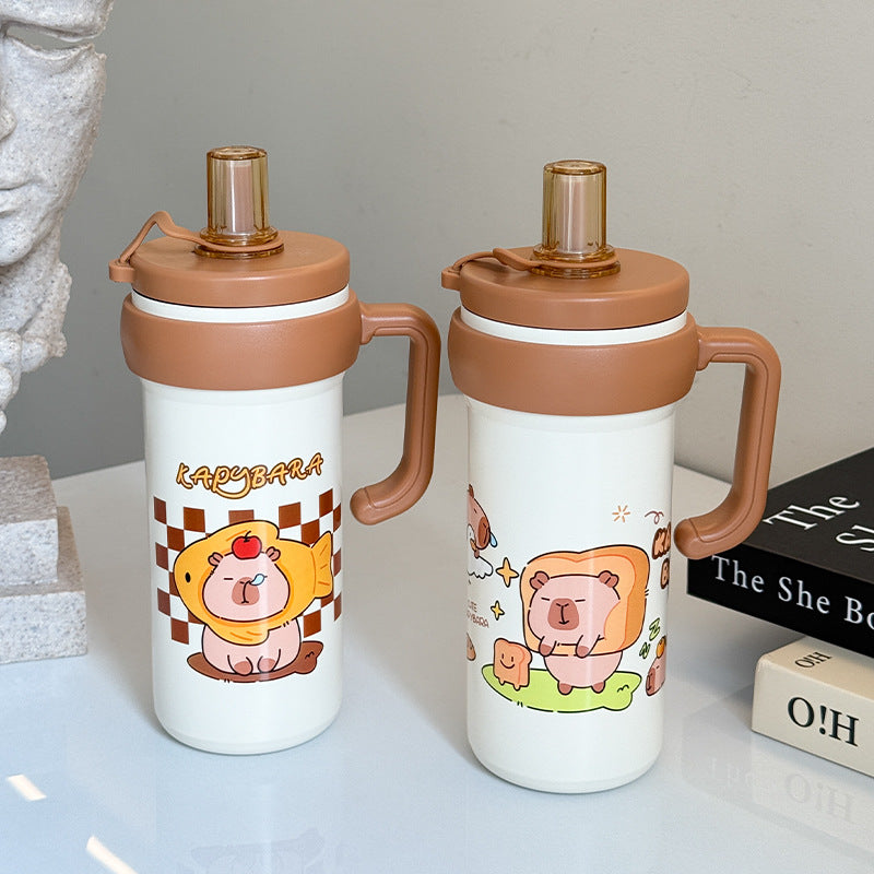 Ladies Insulated Water Bottle with Practical Carry Handle and Fun Animal Design Bowlift