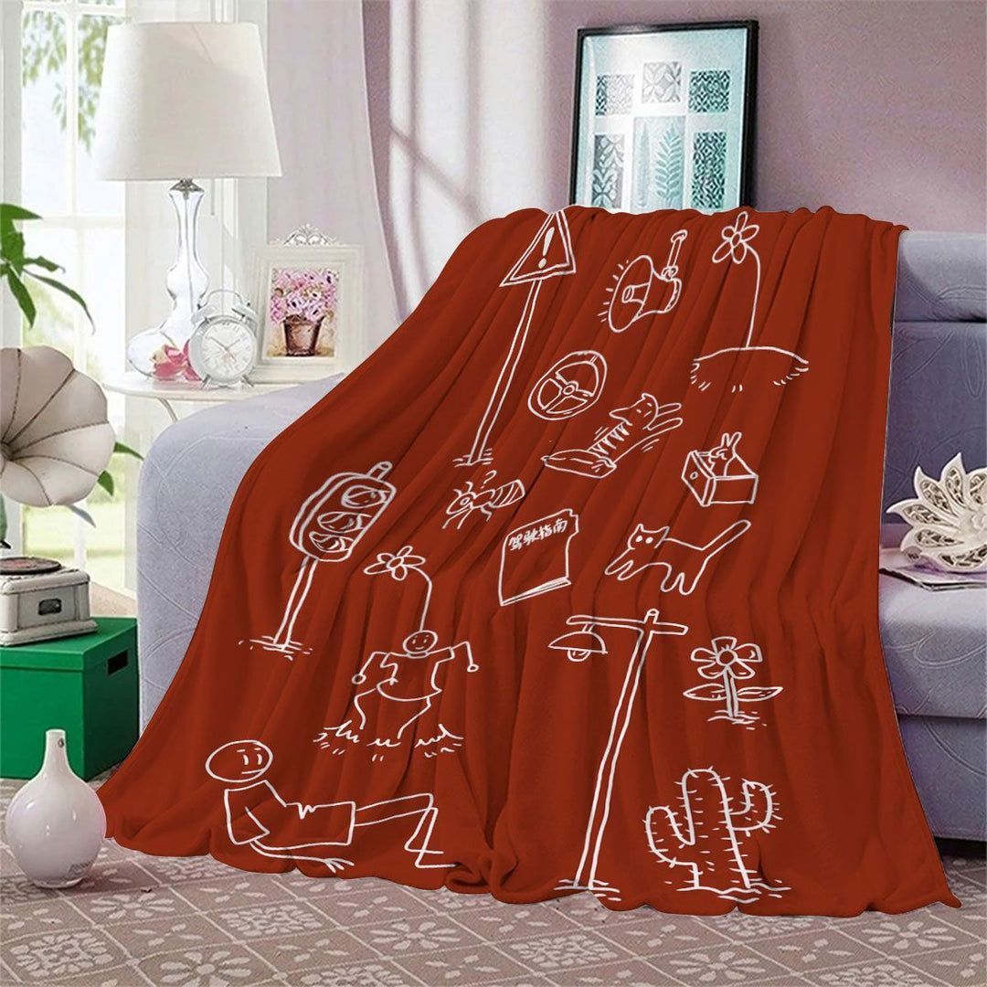 Whimsical Cartoon-Themed Fleece Blanket