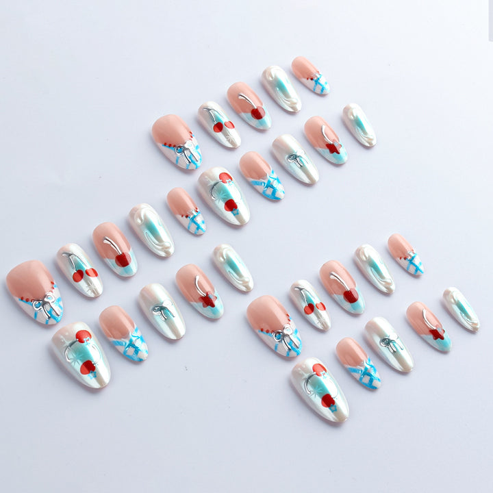 Decorative Cherry-Themed Press-On Nails Bowlift