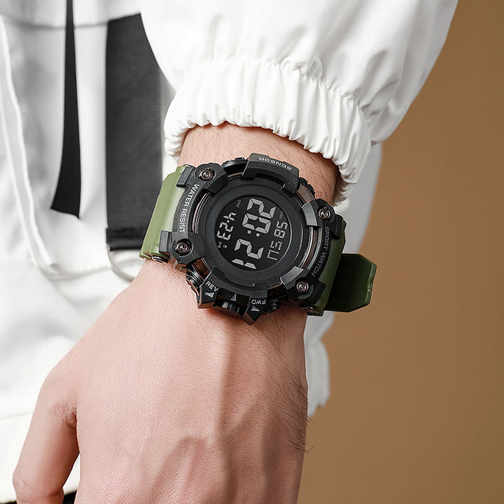 Rugged Digital Sport Watch with Shockproof Case, LED Display and Silicone Strap Bowlift