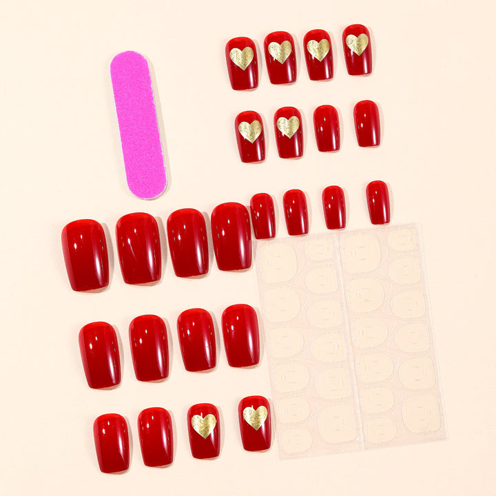 Elegant Heart-Accented Press-On Nail Set Bowlift