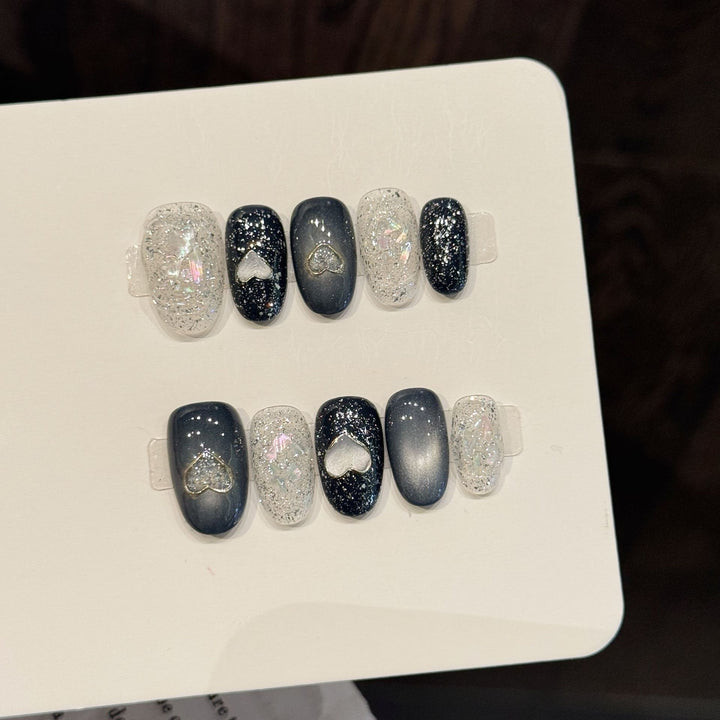 Elegant Heart-Embellished Press-On Nails