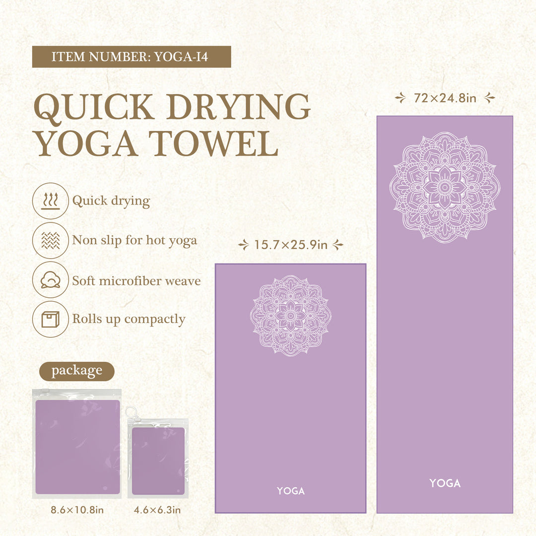 Quick-Drying Non-Slip Microfiber Yoga Towel with Mandala Grip Pattern Bowlift