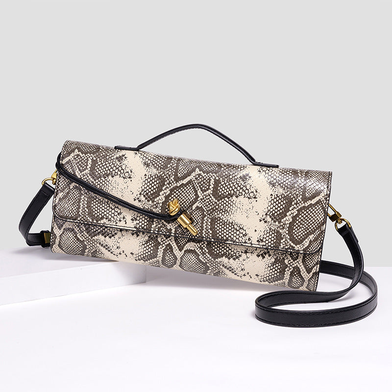Embossed Snake Print Evening Clutch Bowlift