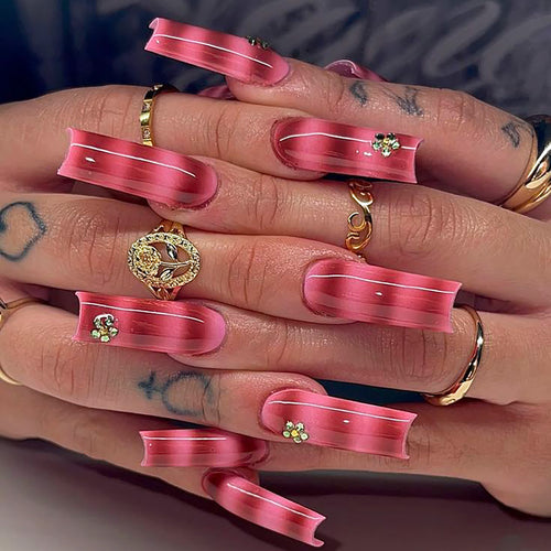 Long Glossy Press-On Nails Design Bowlift