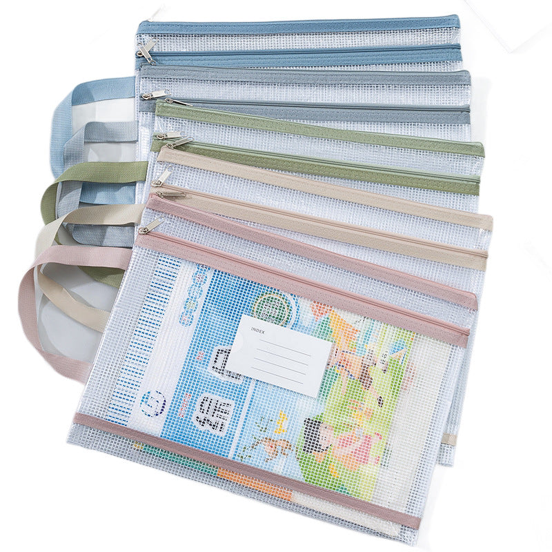 Transparent Mesh Zipper Pouch Set with Wrist Strap Stationery Organizer Bowlift
