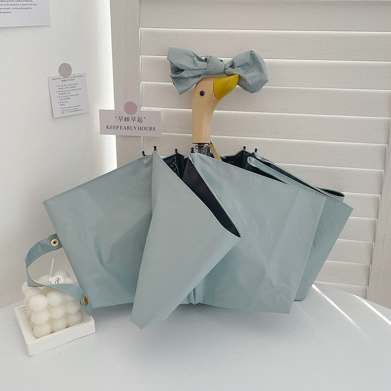 Women's Folding Umbrella with Unique Duck Handle Bowlift