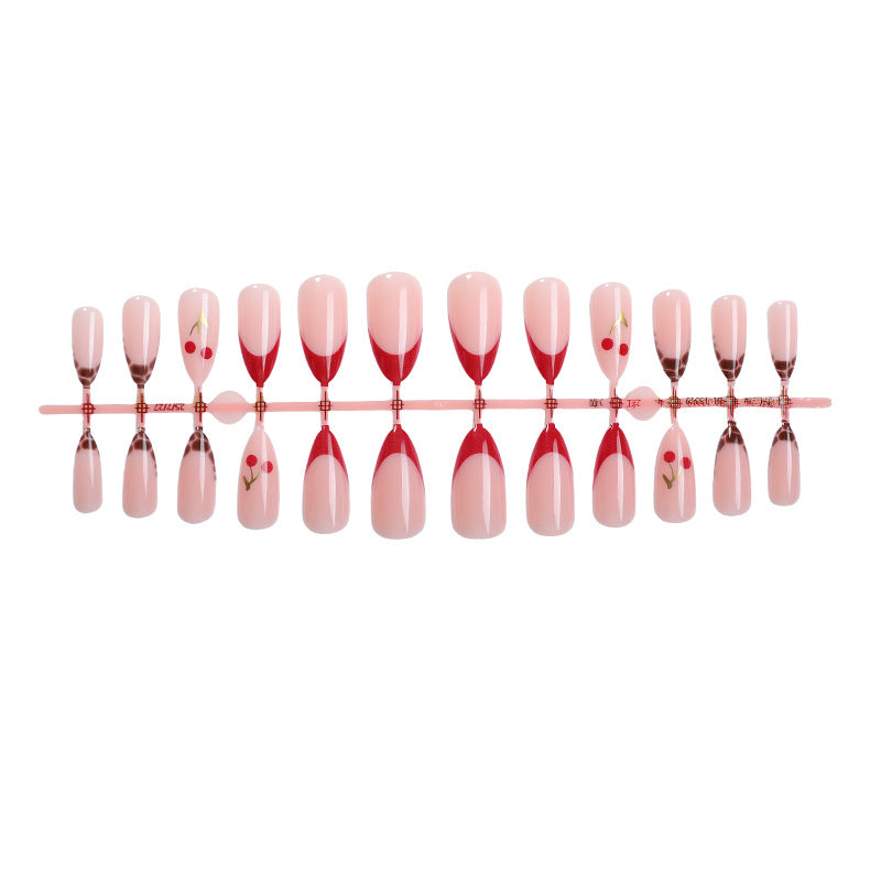 Artificial nail set with fruity cherry design and elegant gradient color Bowlift