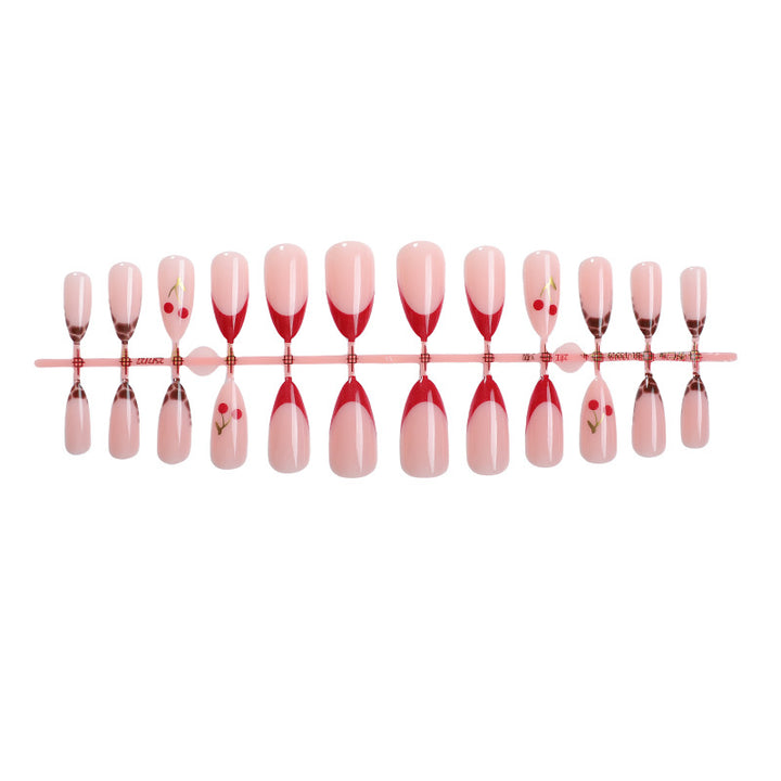 Artificial nail set with fruity cherry design and elegant gradient color Bowlift