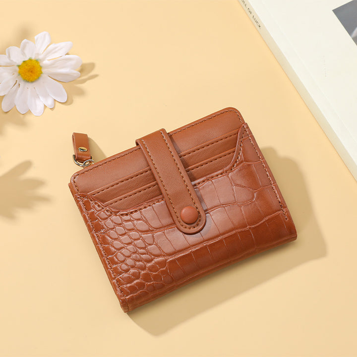 Compact Crocodile-Texture Zip Card Wallet Bowlift