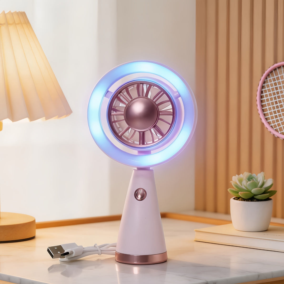 Women's Portable Mini Fan with Colorful LED Light Bowlift