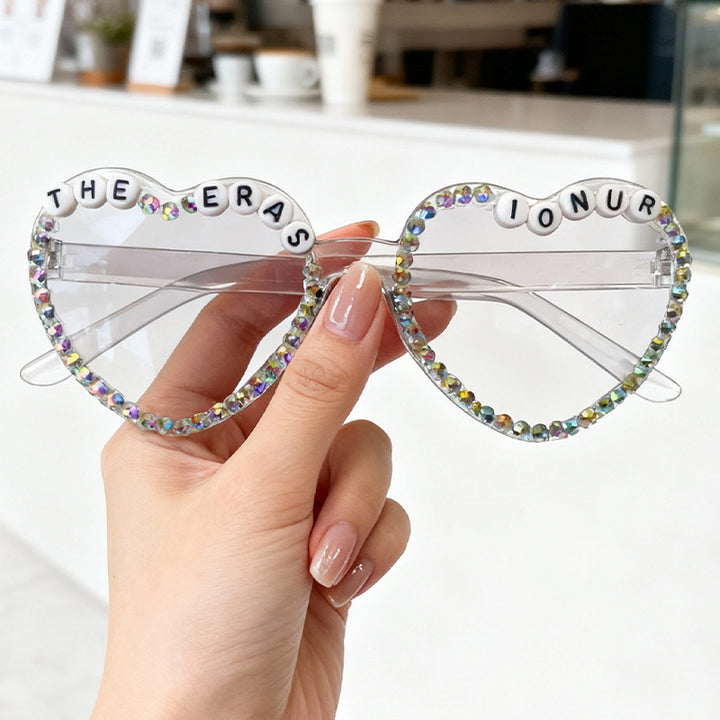 Heart-Shaped Rhinestone-Embellished Sunglasses Bowlift 1787141205