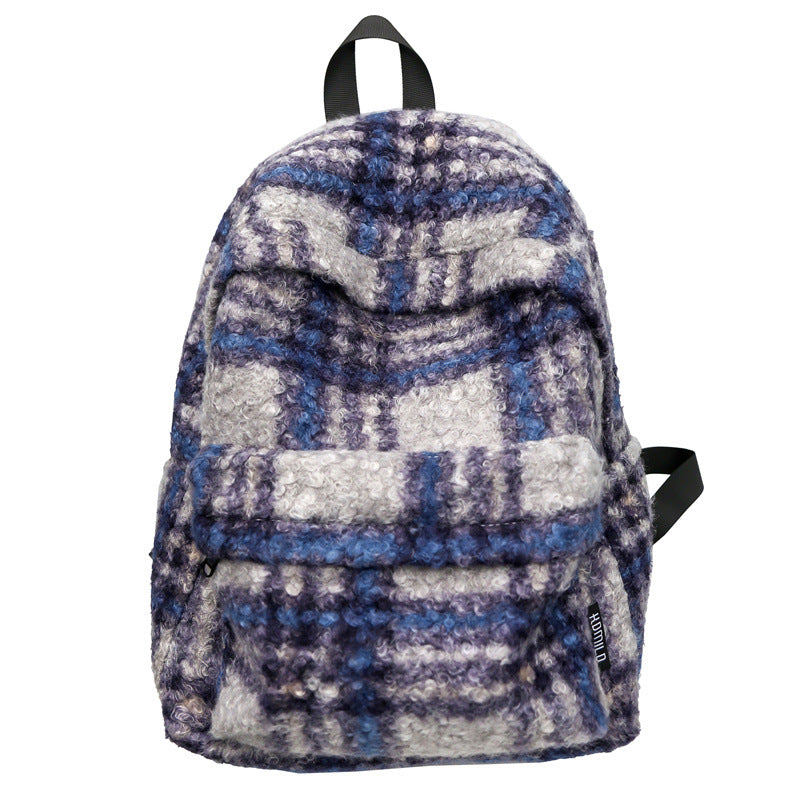 Cozy Fleece Checkered School Backpack Bowlift