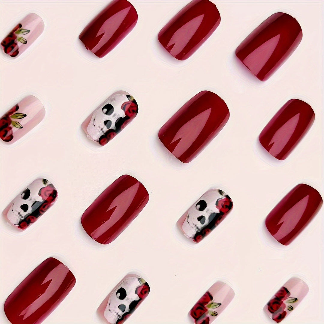 Artistic Skull and Rose Nail Art Bowlift