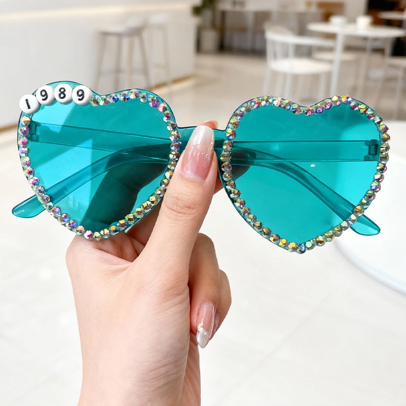 Heart-Shaped Rhinestone-Embellished Sunglasses Bowlift 1787141205