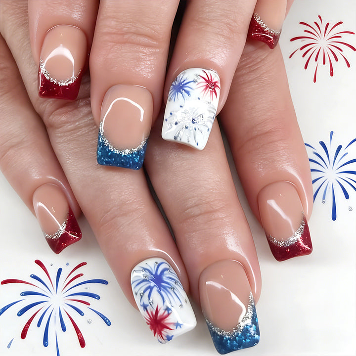 Festive Patriotic Press-On Nail Art Bowlift