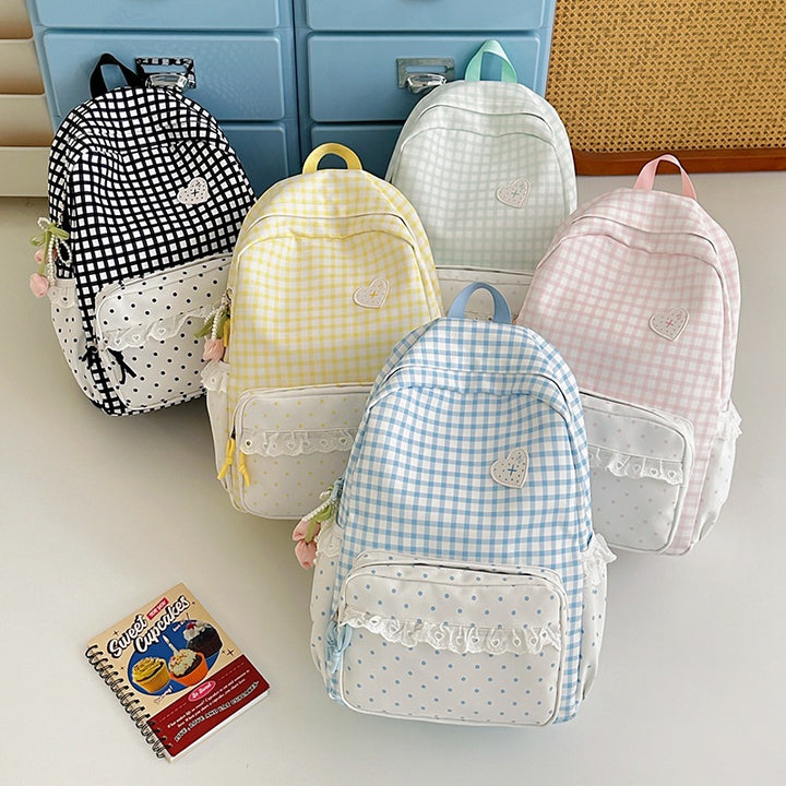 Stylish Gingham Patterned Backpack Bowlift