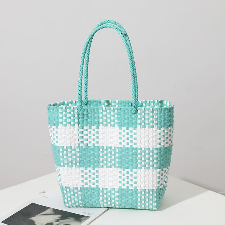 Handmade basket bag in modern check pattern Bowlift