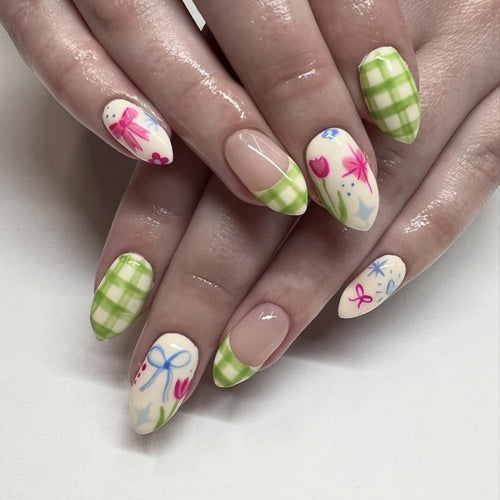Floral Art Gel Press-On Nails Bowlift