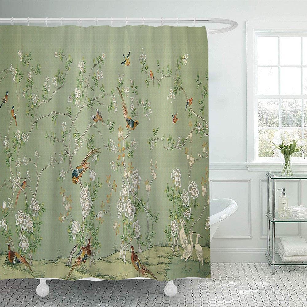 Artistic Nature-Themed Shower Curtain Bowlift