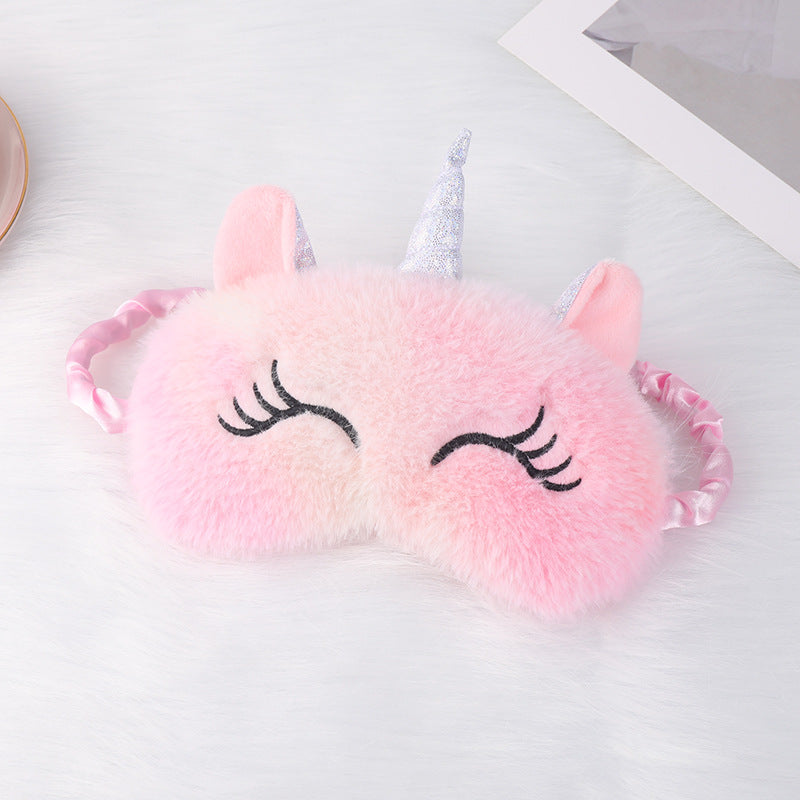 Ladies nan cozy unicorn sleep mask with embroidered eyelashes, soft plush and elastic ruffled ribbon Bowlift