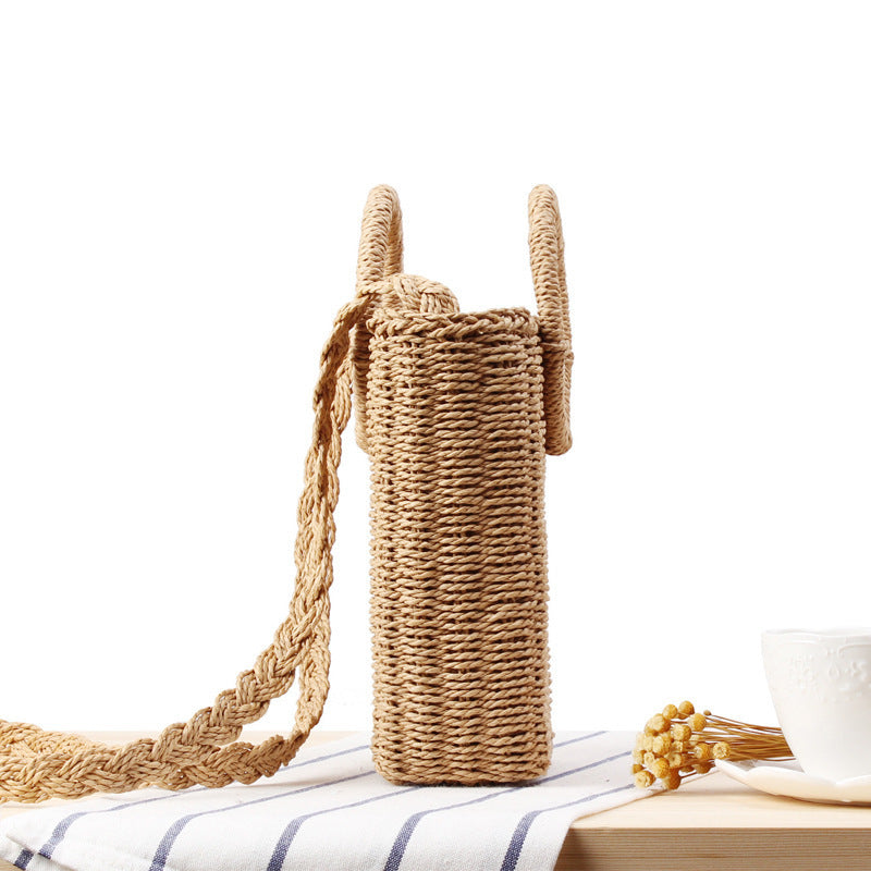 Handbag Made of Braided Natural Material with Round Handle Bowlift