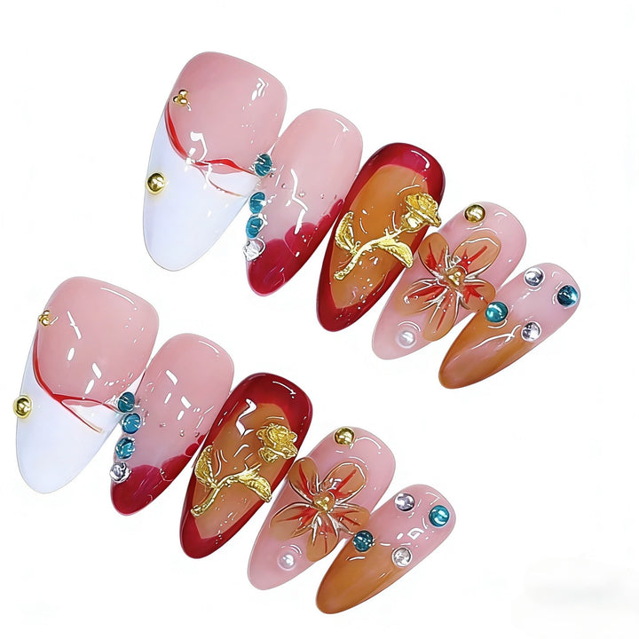 Artistic Decorated Press-On Nail Set Bowlift