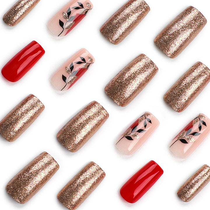 Artful Gel Nails with Elegant Floral Design and Glitter Accents Bowlift