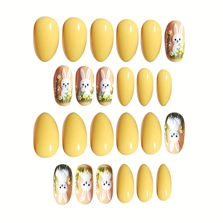Artistic Bunny-Themed Press-On Nail Art Set Bowlift